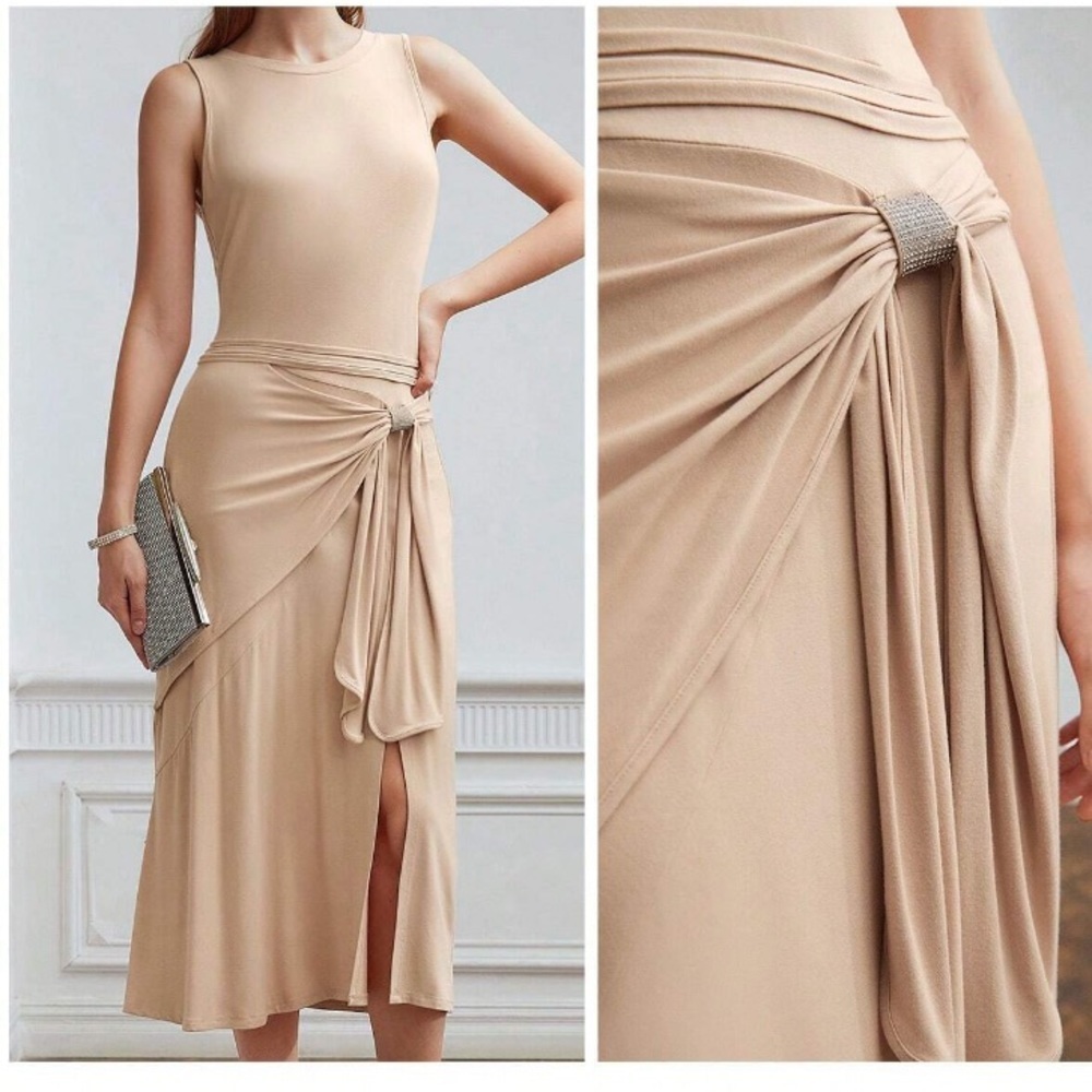 MOTF PREMIUM VISCOSE-BLEND WRAP DRESS Apricot Sz L